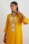One Not Two_Yellow Silk Embroidery, Sequins, Beads, Crystals Crushed Floral Kurta Set _at_Aza_Fashions
