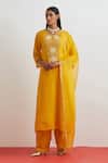 Buy_One Not Two_Yellow Silk Organza Sequins Scalloped Dupatta _at_Aza_Fashions