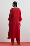 Shop_One Not Two_Red Crinkle, Silk Embroidery, Sequins, Beads, Crushed Floral Kurta Set _at_Aza_Fashions