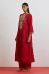 Buy_One Not Two_Red Crinkle, Silk Embroidery, Sequins, Beads, Crushed Floral Kurta Set _Online_at_Aza_Fashions