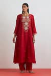 Buy_One Not Two_Red Crinkle, Silk Embroidery, Sequins, Beads, Crushed Floral Kurta Set _at_Aza_Fashions