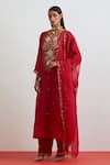 Buy_One Not Two_Red Silk Organza Sequins Scalloped Dupatta _at_Aza_Fashions
