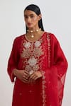 Shop_One Not Two_Red Silk Organza Sequins Scalloped Dupatta _at_Aza_Fashions