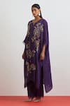 One Not Two_Purple Silk Embroidery, Sequins, Beads, Crystals Crushed Kaftan And Pant Set _Online_at_Aza_Fashions