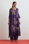 Buy_One Not Two_Purple Silk Embroidery, Sequins, Beads, Crystals Crushed Kaftan And Pant Set _Online_at_Aza_Fashions