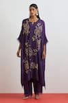 Buy_One Not Two_Purple Silk Embroidery, Sequins, Beads, Crystals Crushed Kaftan And Pant Set _at_Aza_Fashions
