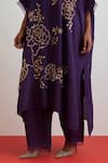 One Not Two_Purple Silk Embroidery, Sequins, Beads, Crystals Crushed Kaftan And Pant Set _at_Aza_Fashions