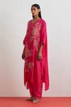 One Not Two_Pink Silk Sequins, Beads, Crystals Split Crushed Embroidered Roses Kaftan Set _Online_at_Aza_Fashions