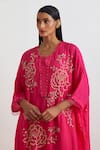One Not Two_Pink Silk Sequins, Beads, Crystals Split Crushed Embroidered Roses Kaftan Set _at_Aza_Fashions