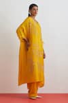 Buy_One Not Two_Yellow Crinkle, Silk Sequins, Beads, Crushed Embroidered Roses Kaftan Set _Online_at_Aza_Fashions