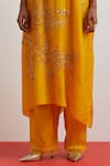 Shop_One Not Two_Yellow Crinkle, Silk Sequins, Beads, Crushed Embroidered Roses Kaftan Set _Online_at_Aza_Fashions