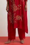 Buy_One Not Two_Red Silk Sequins, Beads, Crystals, Crushed Encrusted Roses Kaftan Set _Online_at_Aza_Fashions