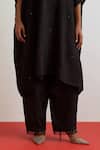 One Not Two_Black Crinkle, Silk Embroidery, Sequins, Beads, Crushed Kaftan And Pant Set _Online_at_Aza_Fashions