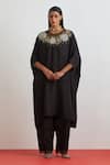 Buy_One Not Two_Black Crinkle, Silk Embroidery, Sequins, Beads, Crushed Kaftan And Pant Set _at_Aza_Fashions