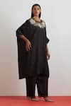 Buy_One Not Two_Black Crinkle, Silk Embroidery, Sequins, Beads, Crushed Kaftan And Pant Set _Online_at_Aza_Fashions