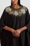 One Not Two_Black Crinkle, Silk Embroidery, Sequins, Beads, Crushed Kaftan And Pant Set _at_Aza_Fashions