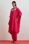 Buy_One Not Two_Fuchsia Silk Embroidery, Sequins, Beads, Crushed Floral Kaftan And Pant Set _Online_at_Aza_Fashions