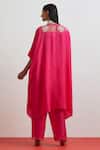 Shop_One Not Two_Fuchsia Silk Embroidery, Sequins, Beads, Crushed Floral Kaftan And Pant Set _at_Aza_Fashions