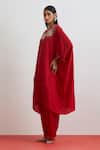 One Not Two_Red Crinkle, Silk Sequins, Beads, Crystals, Crushed Floral Hand Kaftan Set _Online_at_Aza_Fashions
