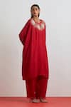 Buy_One Not Two_Red Crinkle, Silk Sequins, Beads, Crystals, Crushed Floral Hand Kaftan Set _Online_at_Aza_Fashions