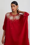 Shop_One Not Two_Red Crinkle, Silk Sequins, Beads, Crystals, Crushed Floral Hand Kaftan Set _Online_at_Aza_Fashions