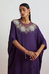 Buy_One Not Two_Purple Silk Embroidery, Sequins, Beads, Crystals Round Floral Kaftan And Pant Set _Online_at_Aza_Fashions