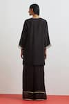 Shop_One Not Two_Black Silk Sequins, Beads, Crystals, Rose Garland Short Kurta And Pant Set _at_Aza_Fashions