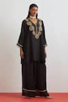 Buy_One Not Two_Black Silk Sequins, Beads, Crystals, Rose Garland Short Kurta And Pant Set _Online_at_Aza_Fashions