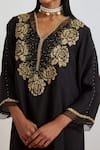 One Not Two_Black Silk Sequins, Beads, Crystals, Rose Garland Short Kurta And Pant Set _at_Aza_Fashions