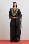 Buy_One Not Two_Black Silk Organza Sequins Hand Embroidered Scalloped Dupatta _at_Aza_Fashions
