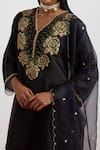 Shop_One Not Two_Black Silk Organza Sequins Hand Embroidered Scalloped Dupatta _at_Aza_Fashions
