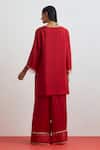 Shop_One Not Two_Red Silk Sequins, Beads, Rose Garland Embroidered Short Kurta And Pant Set _at_Aza_Fashions