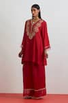Buy_One Not Two_Red Silk Sequins, Beads, Rose Garland Embroidered Short Kurta And Pant Set _Online_at_Aza_Fashions