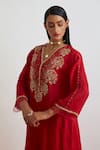 Shop_One Not Two_Red Silk Sequins, Beads, Rose Garland Embroidered Short Kurta And Pant Set _Online_at_Aza_Fashions