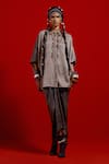 Buy_Aseem Kapoor_Gray Silk Embroidery Collared Mandala Textured Shirt _Online_at_Aza_Fashions