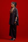 Aseem Kapoor_Black Silk Embroidery V-neck, Collared Mandala Textured Shirt _Online_at_Aza_Fashions