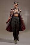 Aseem Kapoor_Red Twill, Crinkle, Silk, Satin Embroidery, Dariya Jacket And Draped Skirt Set _Online