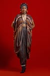 Shop_Aseem Kapoor_Gray Silk Beads, Tassels, Embroidery V-neck Ritu Printed Kaftan Jacket 