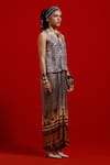 Aseem Kapoor_Gray Crinkle, Satin Tassels, Beads, Embroidery V-neck Haya V Top _Online_at_Aza_Fashions