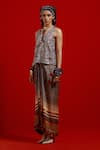 Buy_Aseem Kapoor_Gray Crinkle, Satin Tassels, Beads, Embroidery V-neck Haya V Top _Online_at_Aza_Fashions