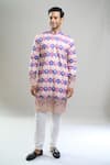 Buy_Arihant Rai Sinha_Cream Cotton, Polyester, Viscose Geometric Print Thread And Kurta Set _Online_at_Aza_Fashions