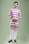 Buy_Arihant Rai Sinha_Cream Cotton, Polyester, Viscose Geometric Print Thread And Kurta Set _at_Aza_Fashions