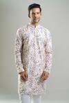 Buy_Arihant Rai Sinha_Cream Cotton, Viscose, Polyester Embroidery, Geometric Thread And Kurta Set _Online_at_Aza_Fashions