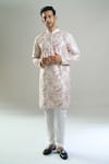 Shop_Arihant Rai Sinha_Cream Cotton, Viscose, Polyester Embroidery, Geometric Thread And Kurta Set _Online_at_Aza_Fashions