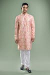 Buy_Arihant Rai Sinha_Pink Cotton, Polyester, Viscose Embroidery, Geometric Thread And Kurta Set _at_Aza_Fashions