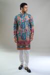Arihant Rai Sinha_Blue Cotton, Polyester, Viscose Embroidery, Sequins, Metallic And Kurta Set _at_Aza_Fashions