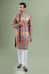 Buy_Arihant Rai Sinha_Multi Color Cotton, Viscose, Polyester Embroidery, Geometric Motif And Kurta Set _at_Aza_Fashions