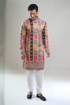 Buy_Arihant Rai Sinha_Multi Color Cotton, Viscose, Polyester Embroidery, Geometric Motif And Kurta Set _Online_at_Aza_Fashions
