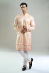 Shop_Arihant Rai Sinha_Cream Cotton Embroidery, Sequins, Metallic Thread Kurta And Churidar Set _Online_at_Aza_Fashions