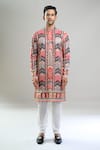 Buy_Arihant Rai Sinha_Orange Cotton, Viscose, Polyester Geometric Pattern Thread And Kurta Set _Online_at_Aza_Fashions
